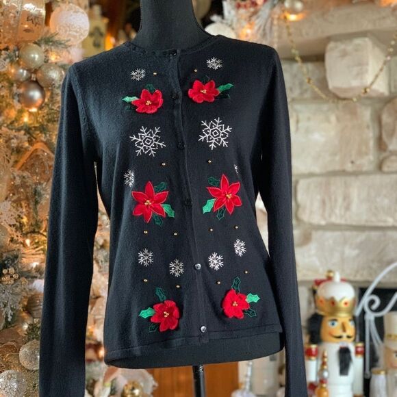 Vintage Crystal‎ Kobe Christmas Cardigan Sweater - Picture 1 of 12